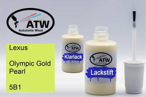 Lexus, Olympic Gold Pearl, 5B1: 20ml Lackstift + 20ml Klarlack - Set, von ATW Autoteile West.